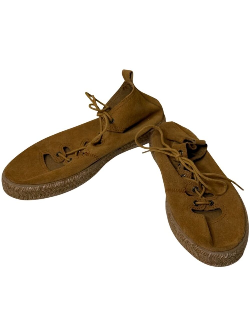 Ippon Vintage Womens 38 US 7 Suede Espadrille Lace Up Flats Brown Boho - Picture 7 of 11